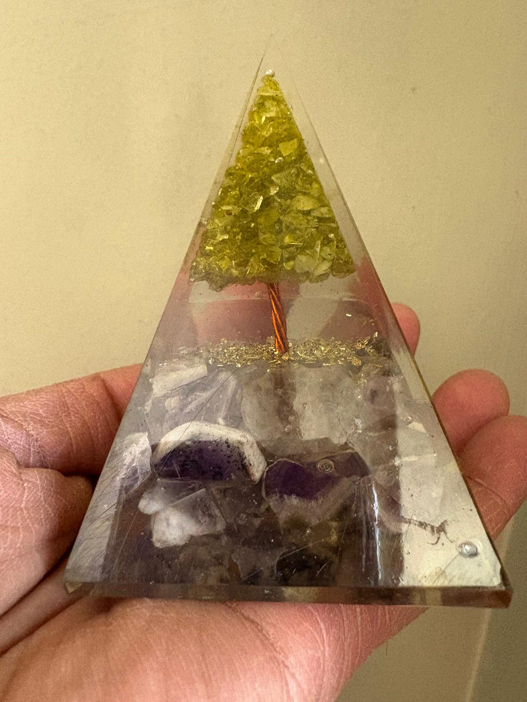 Amethyst with Peridot Tree of Life Orgonite Pyramid-2
