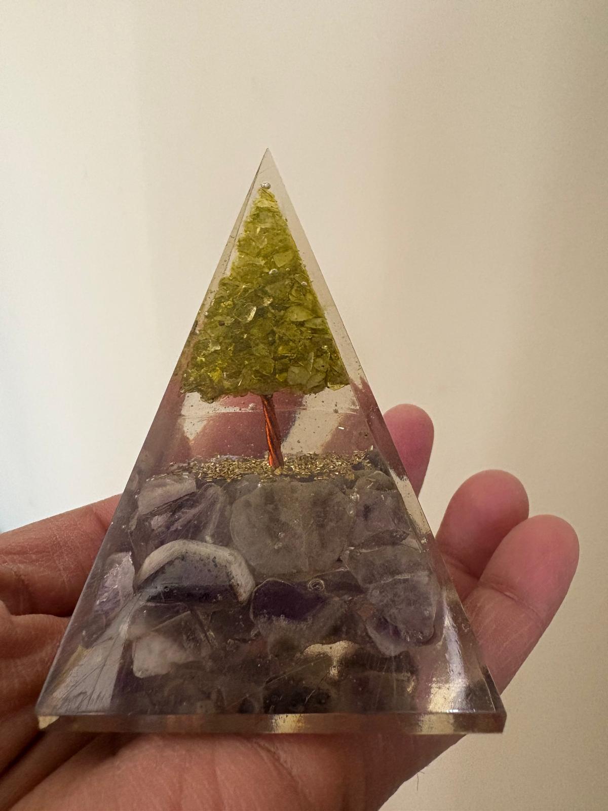 Amethyst with Peridot Tree of Life Orgonite Pyramid-3
