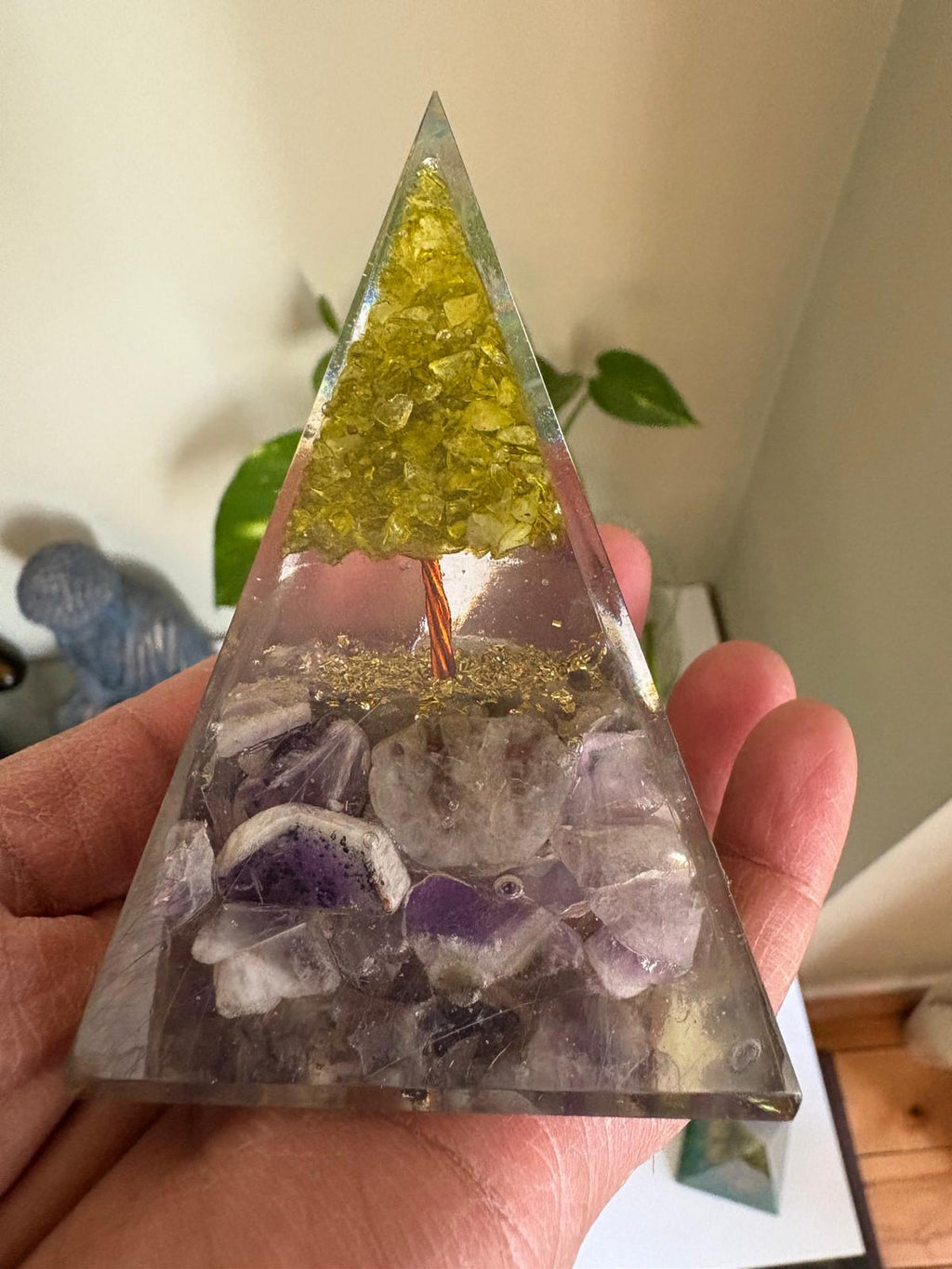 Amethyst with Peridot Tree of Life Orgonite Pyramid-4